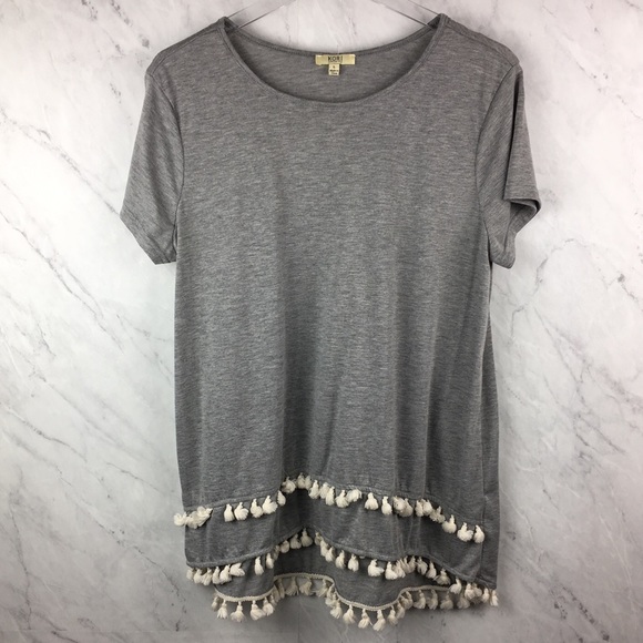 Kori Tops - Kori America Grey with White Pom Poms Tee